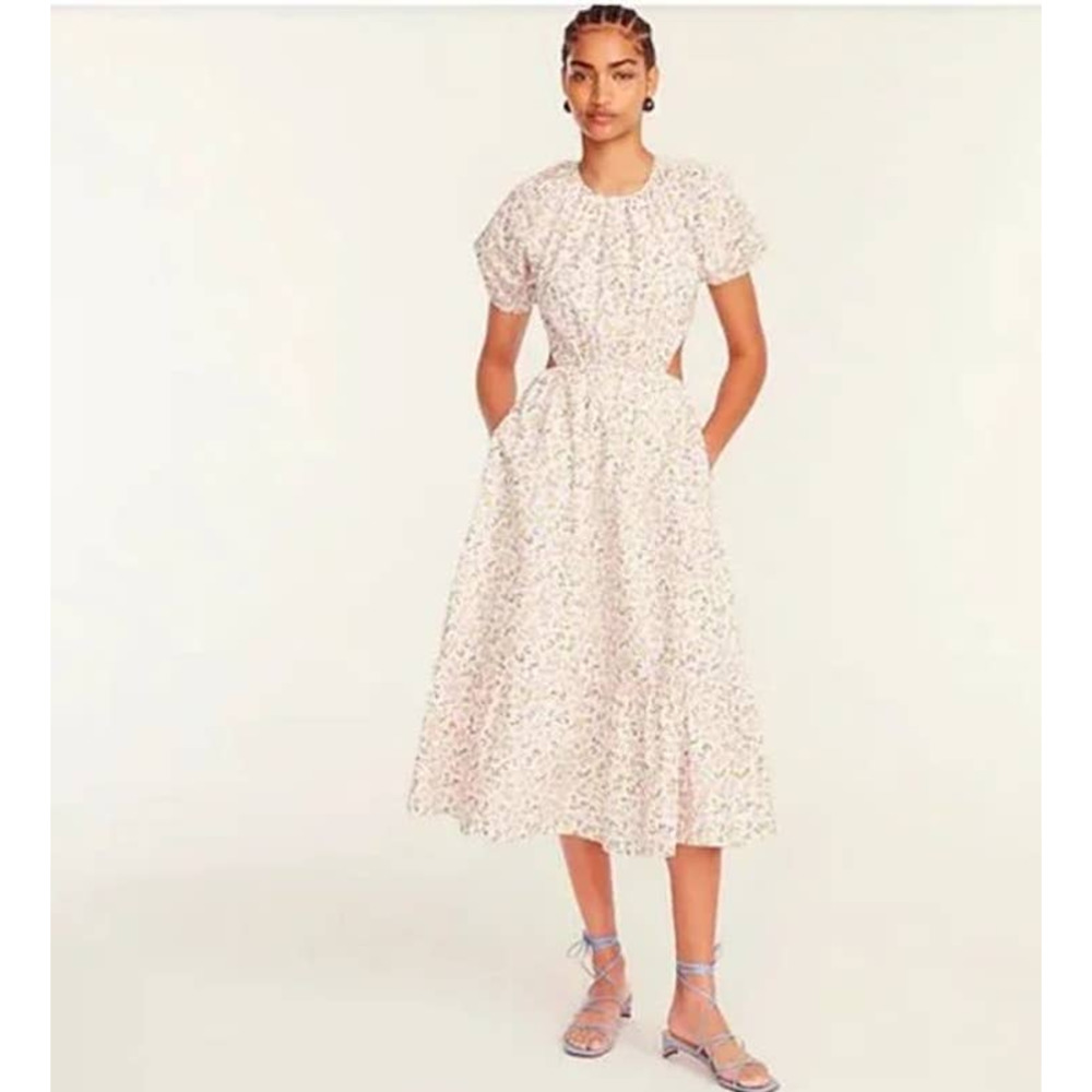 J. Crew Side-Cutout Cotton Poplin Dress in Meadow Floral Size 14 NWT